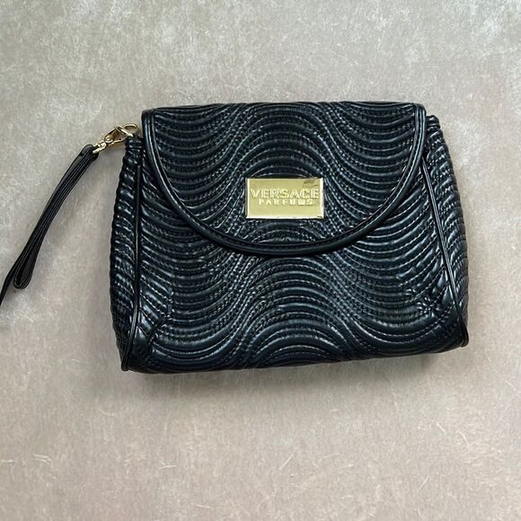 Versace Parfums Black Quilted Vegan Leather Clutch EUC - Picture 1 of 9